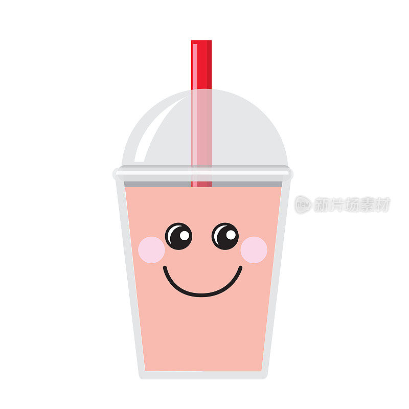 Happy Emoji Kawaii face on Bubble or Boba Tea Peach Flavor Full color Icon on white background